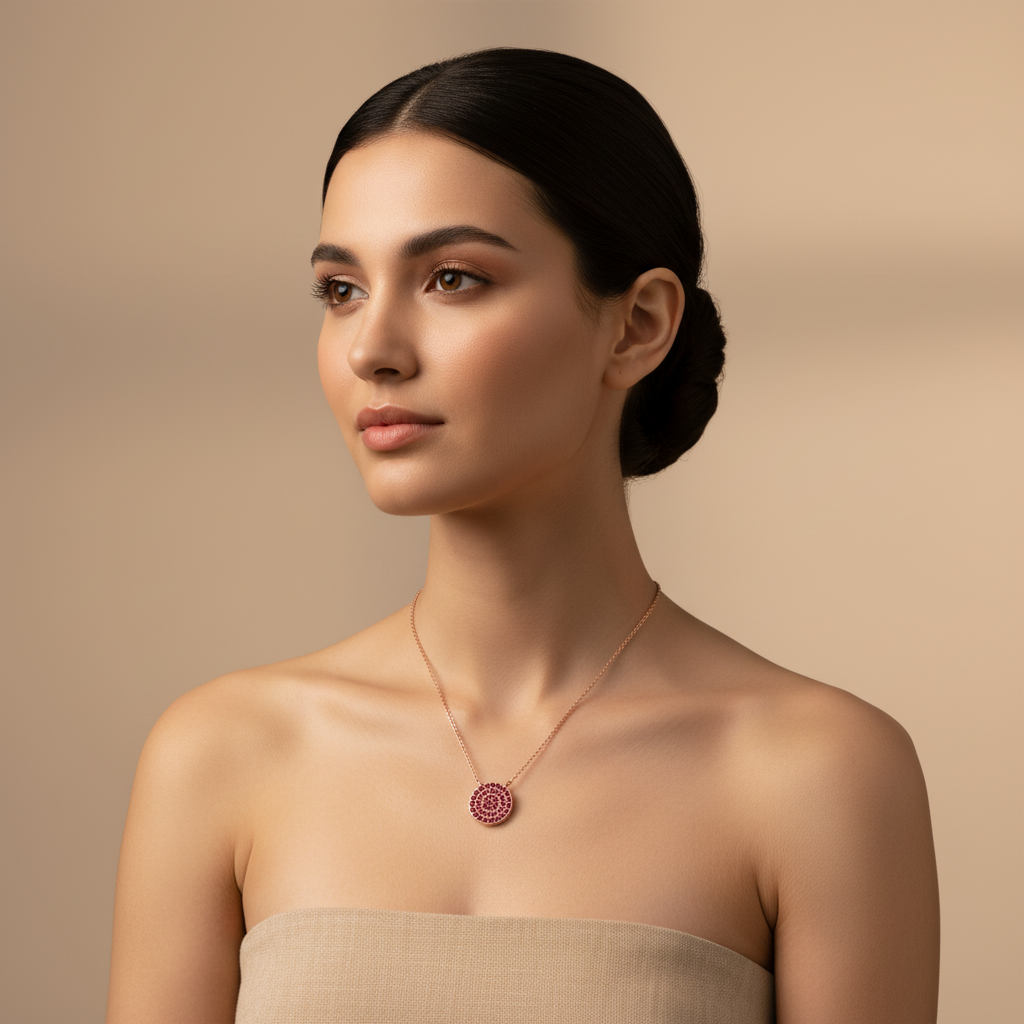 Ruby Pav Disc Pendant Necklace With Ball Chain - Five