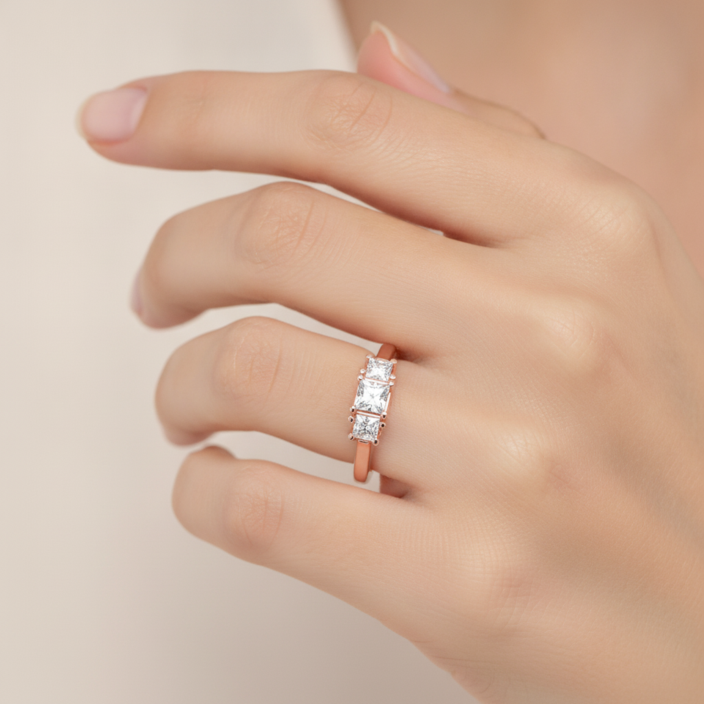 Argent Tri Stone Ring In 925 Sterling Silver - Thirteen