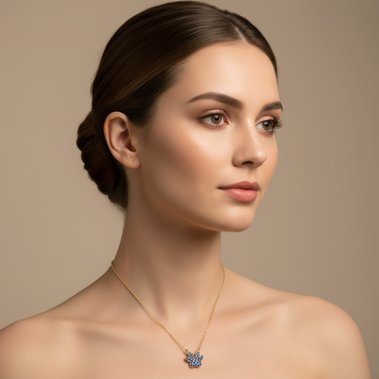 Blue Crystal Paw Print Pendant Necklace - Five
