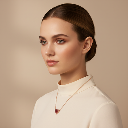 Pav Garnet Heart Pendant Necklace - Five