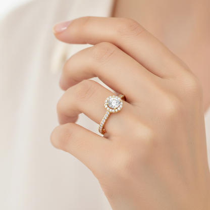 Lovely Classic Halo Diamond Engagement Ring In 925 Sterling Silver - Thirteen