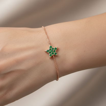 Emerald Star Pendant Bracelet With Double Chain Design - Eight