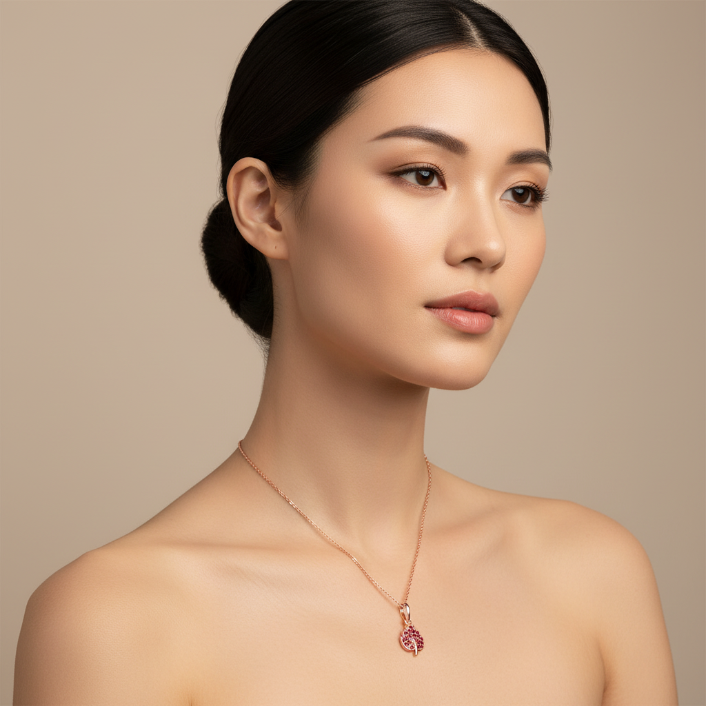 Tree Of Life Pendant Necklace With Pink Gemstones - Five