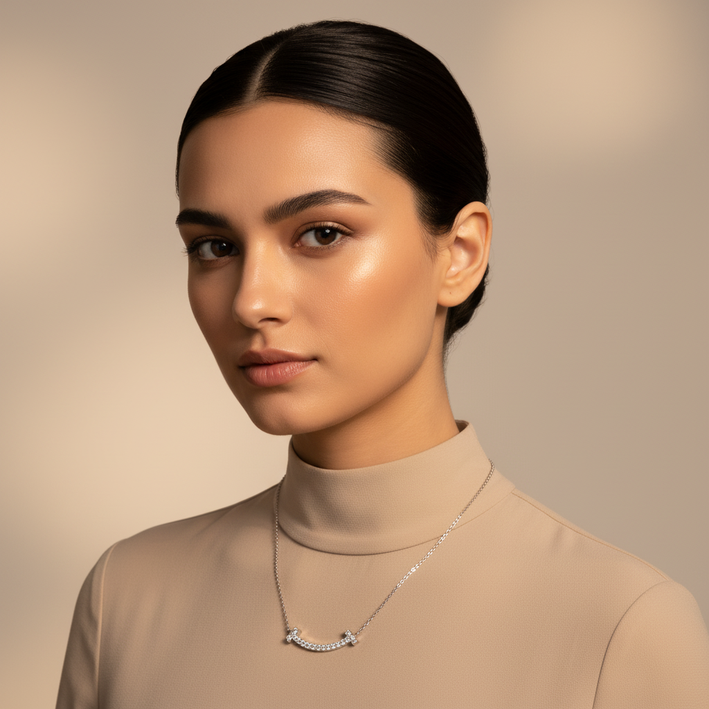 Curved Bar Smile Necklace With Pav Crystals - Five