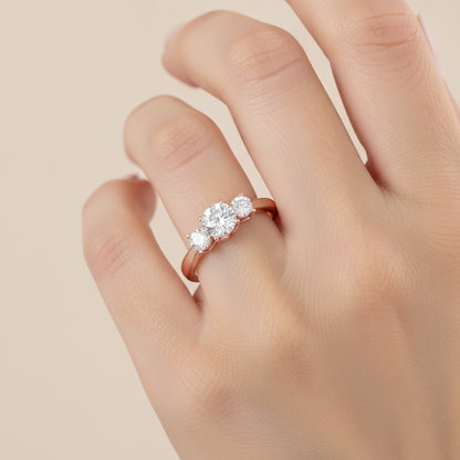 Beaming Tri Stone Ring In 925 Sterling Silver - Thirteen