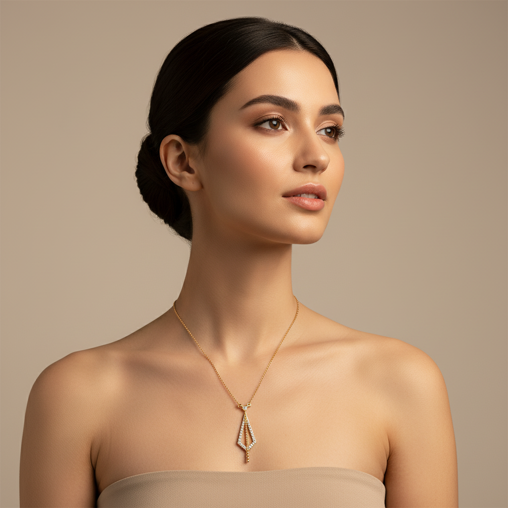 Art Deco Geometric Pendant Necklace With Crystal Accents - Five