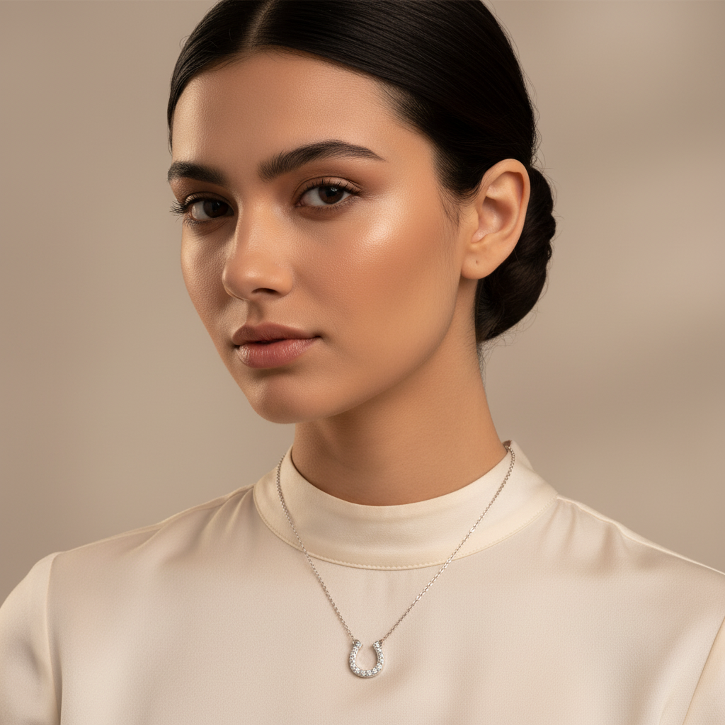 Ruby Horseshoe Pendant Necklace With Rose Tone Chain - Five