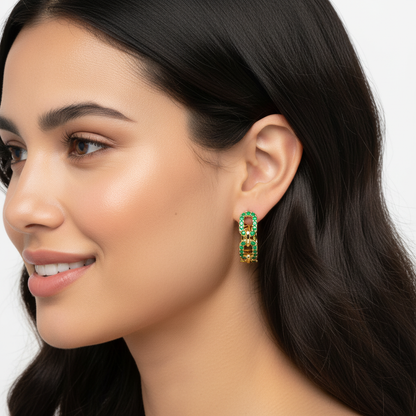 Emerald Chain Link Hoop Earrings - Five