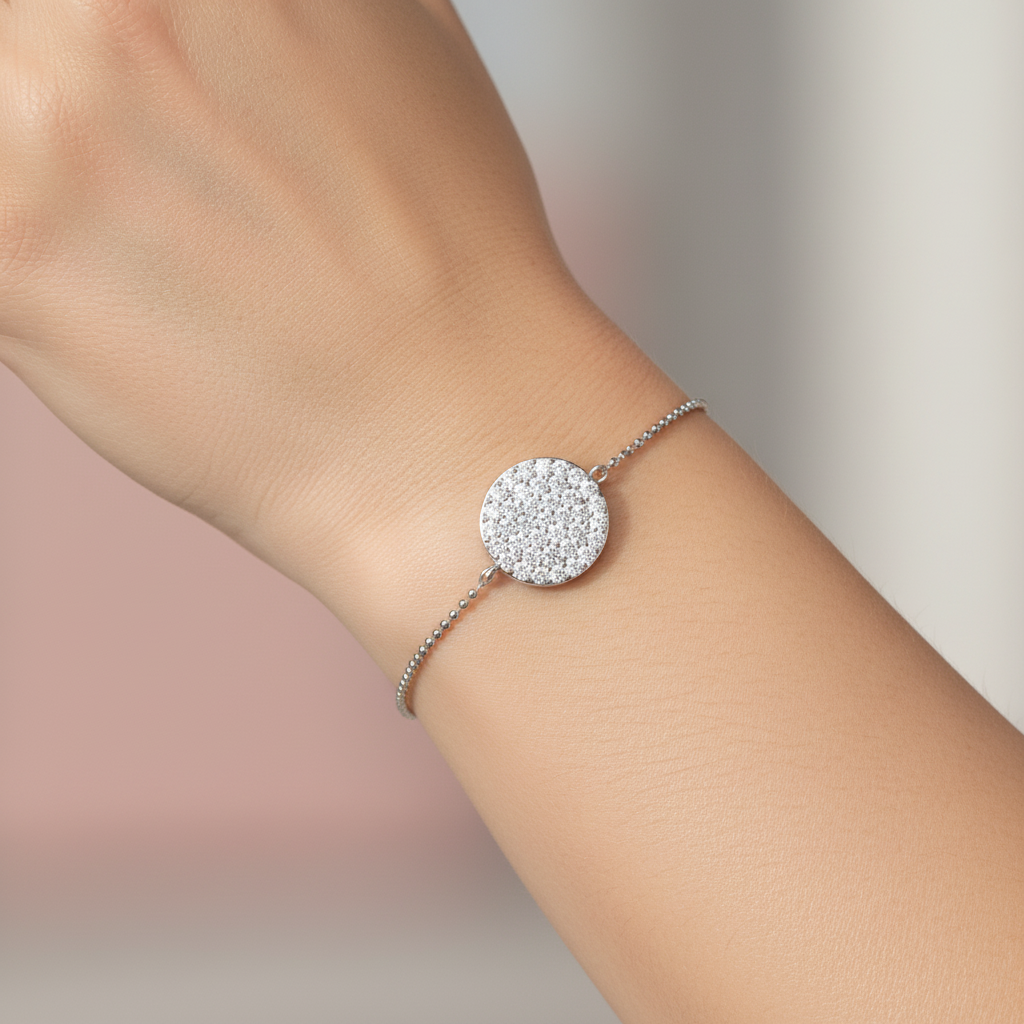 Pav Diamond Circle Disc Bracelet - Two