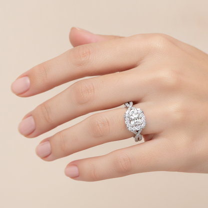Fine Square Shaped Halo Diamond Ring - Thirteen