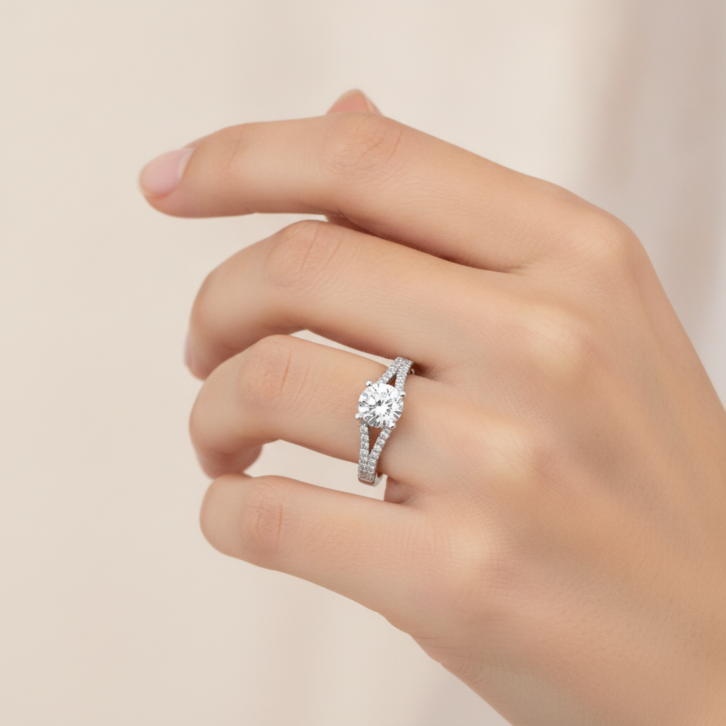 Luminous Halo Solitaire Ring In 925 Sterling Silver - Thirteen