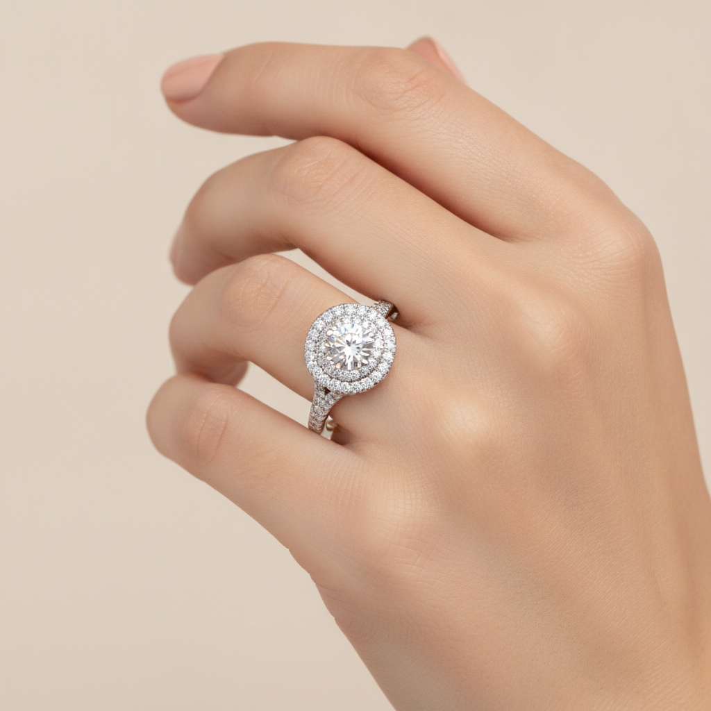 Doiet Classic Halo Diamond Engagement Ring In 925 Sterling Silver - Thirteen