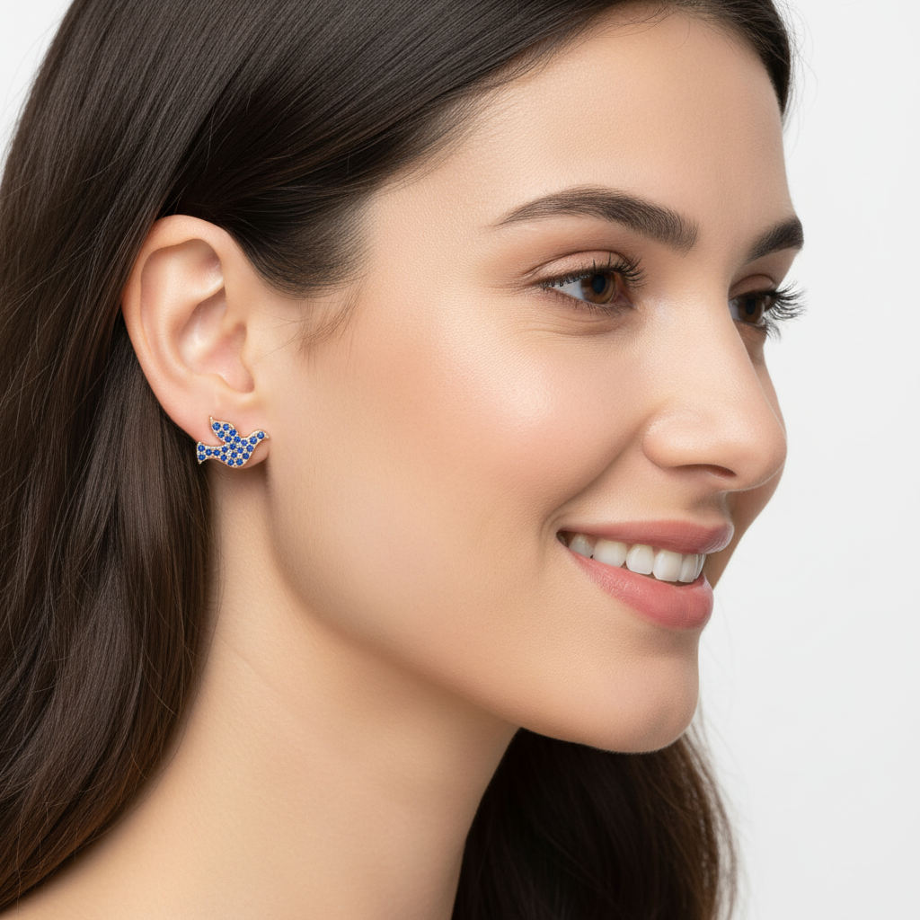 Blue Crystal Anchor Stud Earrings - Five