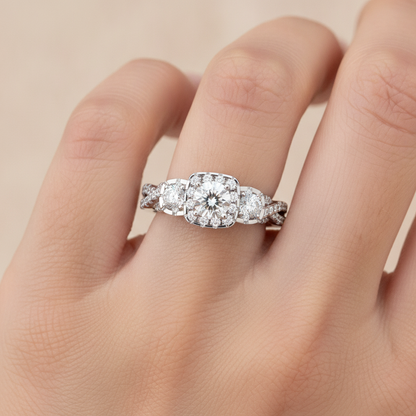 The Divine Three Stone Ring In 925 Sterling Silver - Thirteen