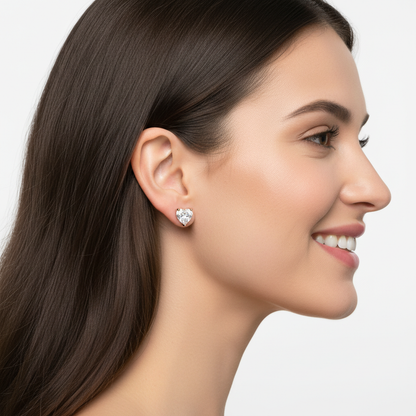 Heart Cut Diamond 6 Mm Stud Earrings In White Gold - Five