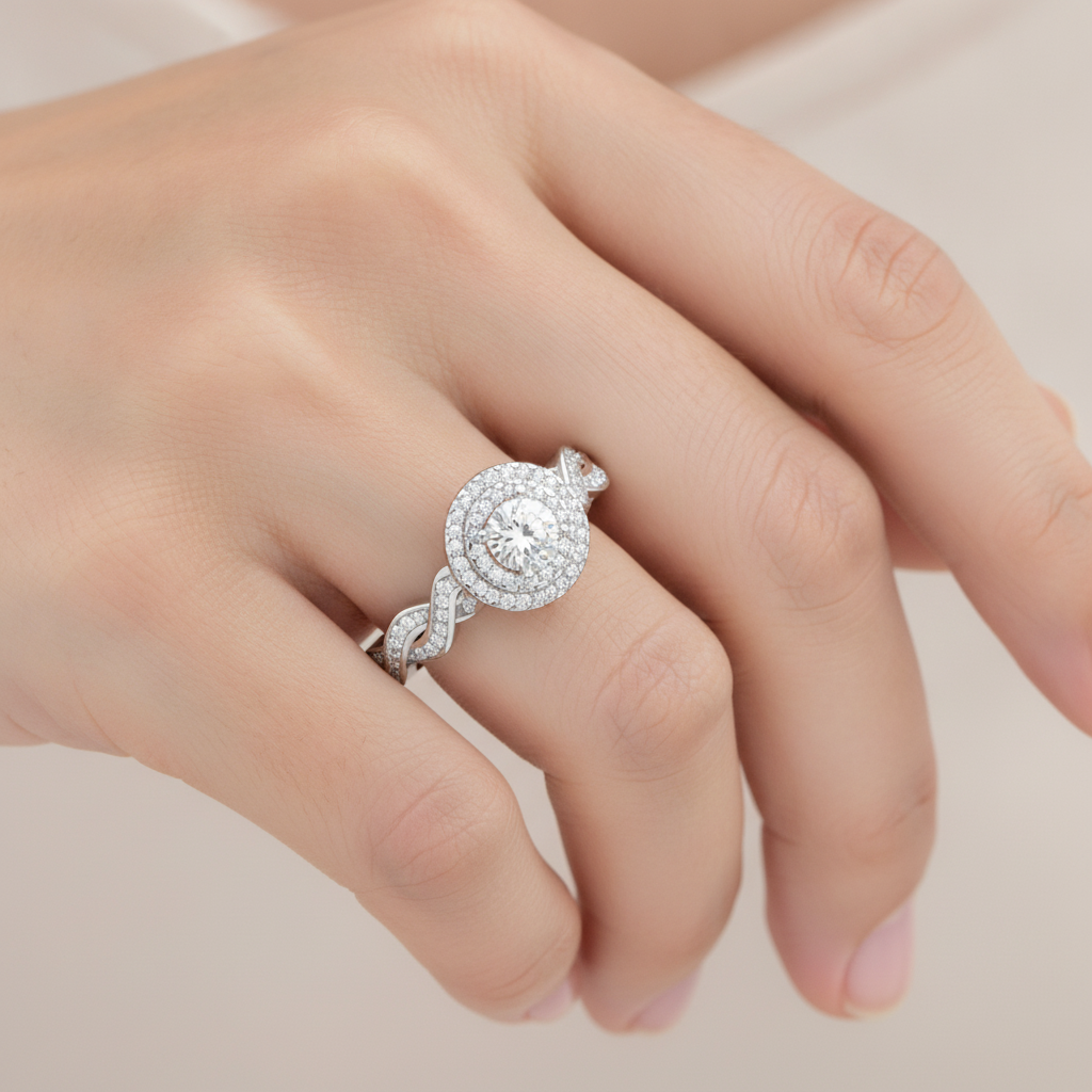 Wondrous Halo Ring In 925 Sterling Silver - Thirteen