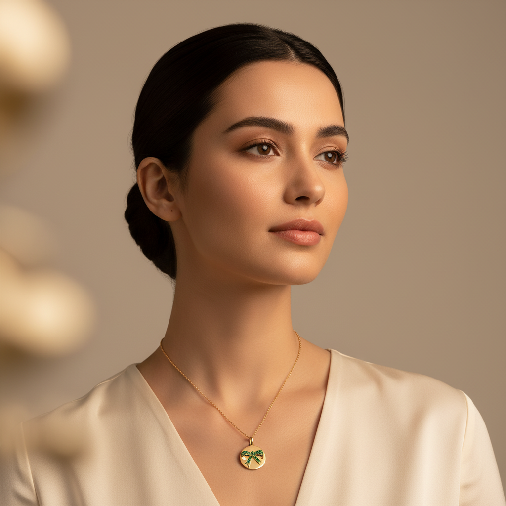 Emerald Bow Disc Pendant Necklace - Four