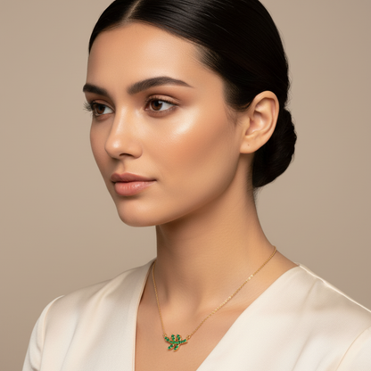 Green Crystal Leaf Branch Pendant Necklace - Five