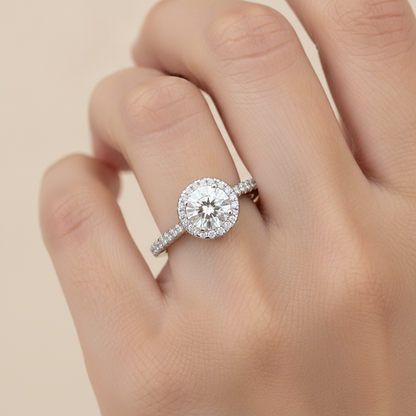 Jene Classic Halo Diamond Engagement Ring In 925 Sterling Silver - Thirteen