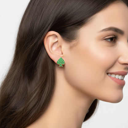 Emerald Pav Spade Stud Earrings With Screw Back Closure - Five