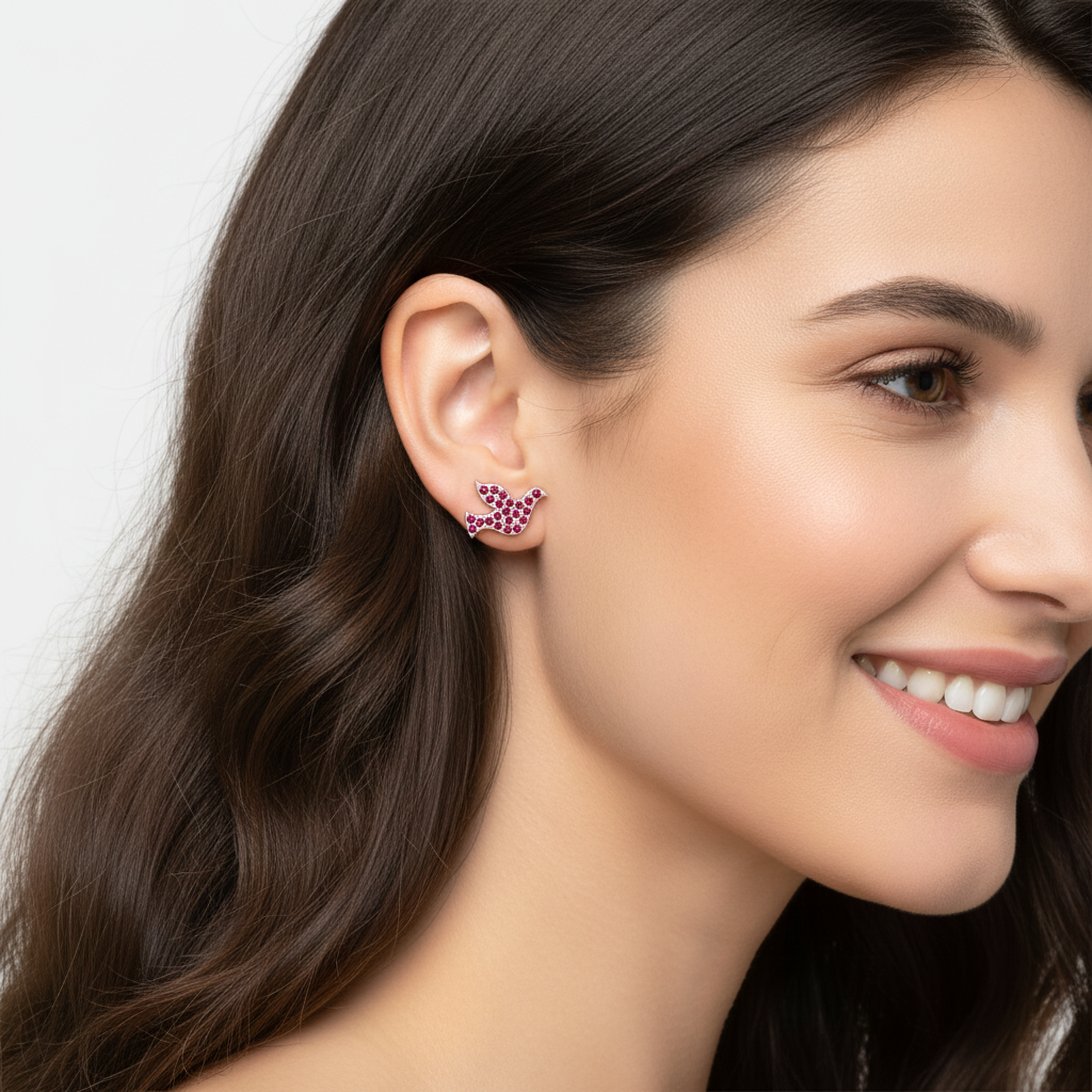 Ruby Pav Dove Bird Stud Earrings With Screw Back - Five