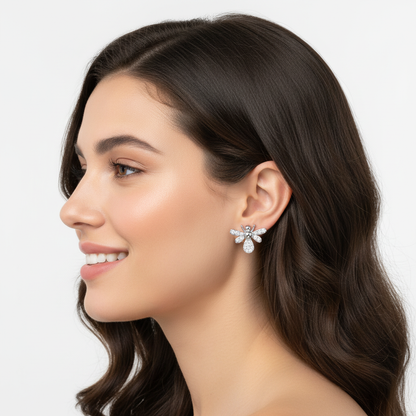 Pav Crystal Bee Stud Earrings - Five