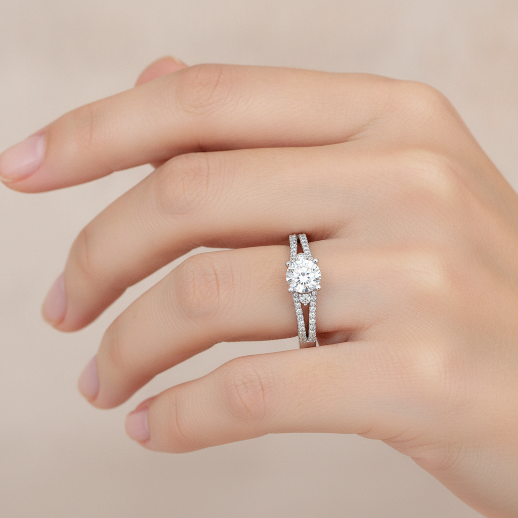 Half Moon Solitaire Ring In 925 Sterling Silver - Thirteen