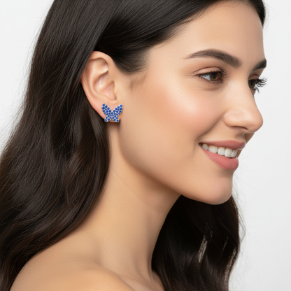 Blue Sapphire Butterfly Stud Earrings With Screw Back Closure - Five