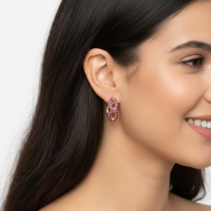Pink Sapphire Chain Link Hoop Earrings - Three