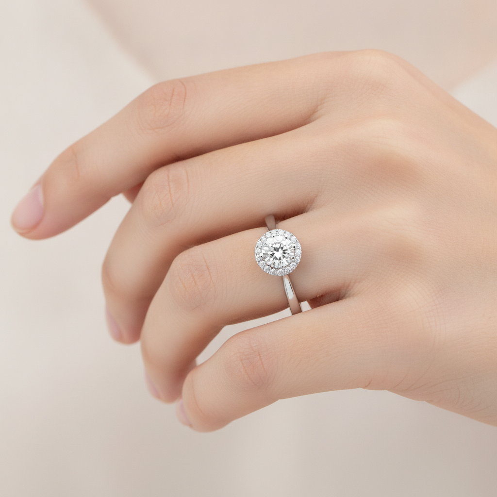 Affable Halo Ring In 925 Sterling Silver - Thirteen