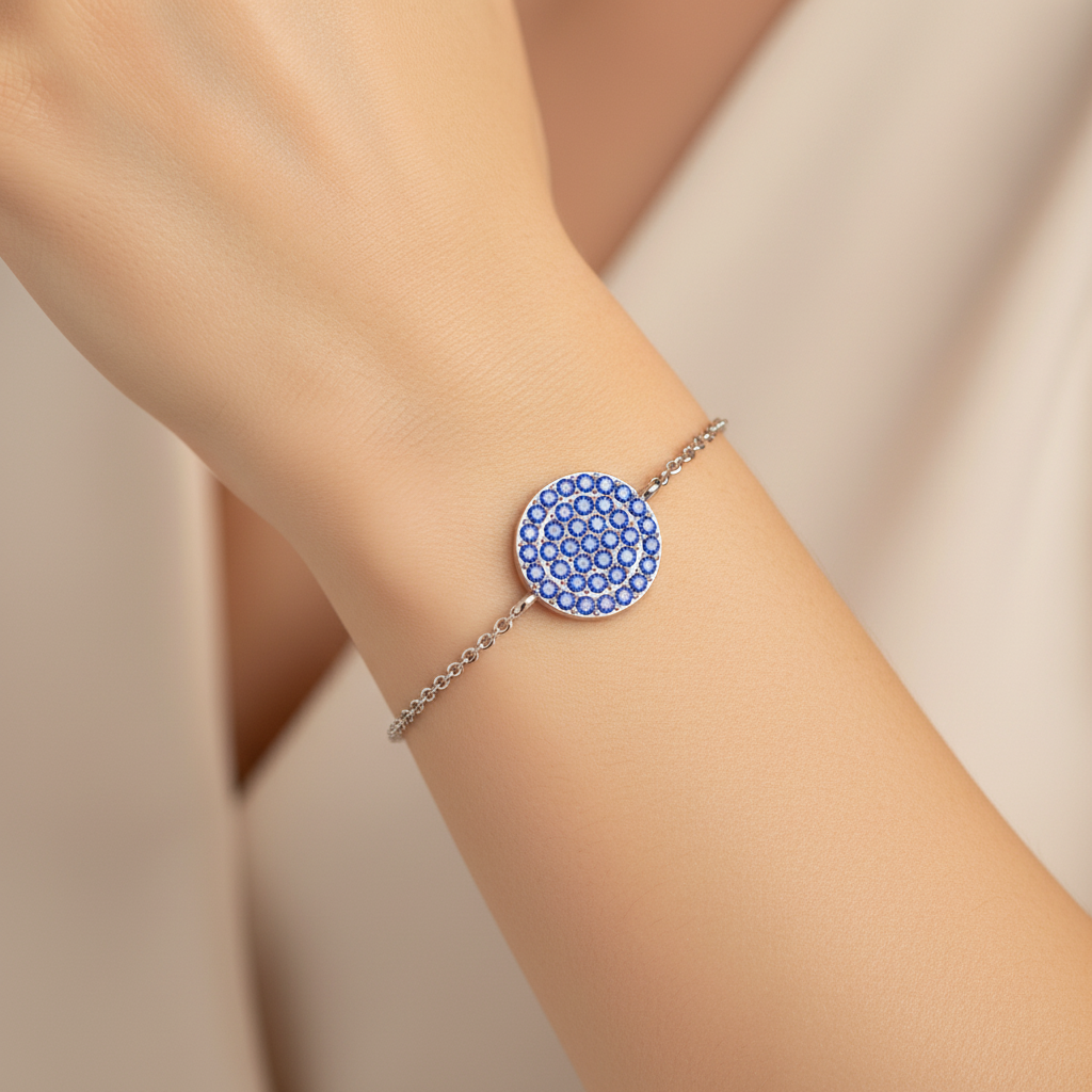 Blue Sapphire Pav Disc Chain Bracelet - Eight