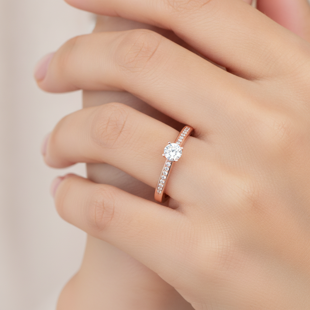 Glittery Solitaire Ring In 925 Sterling Silver - Thirteen