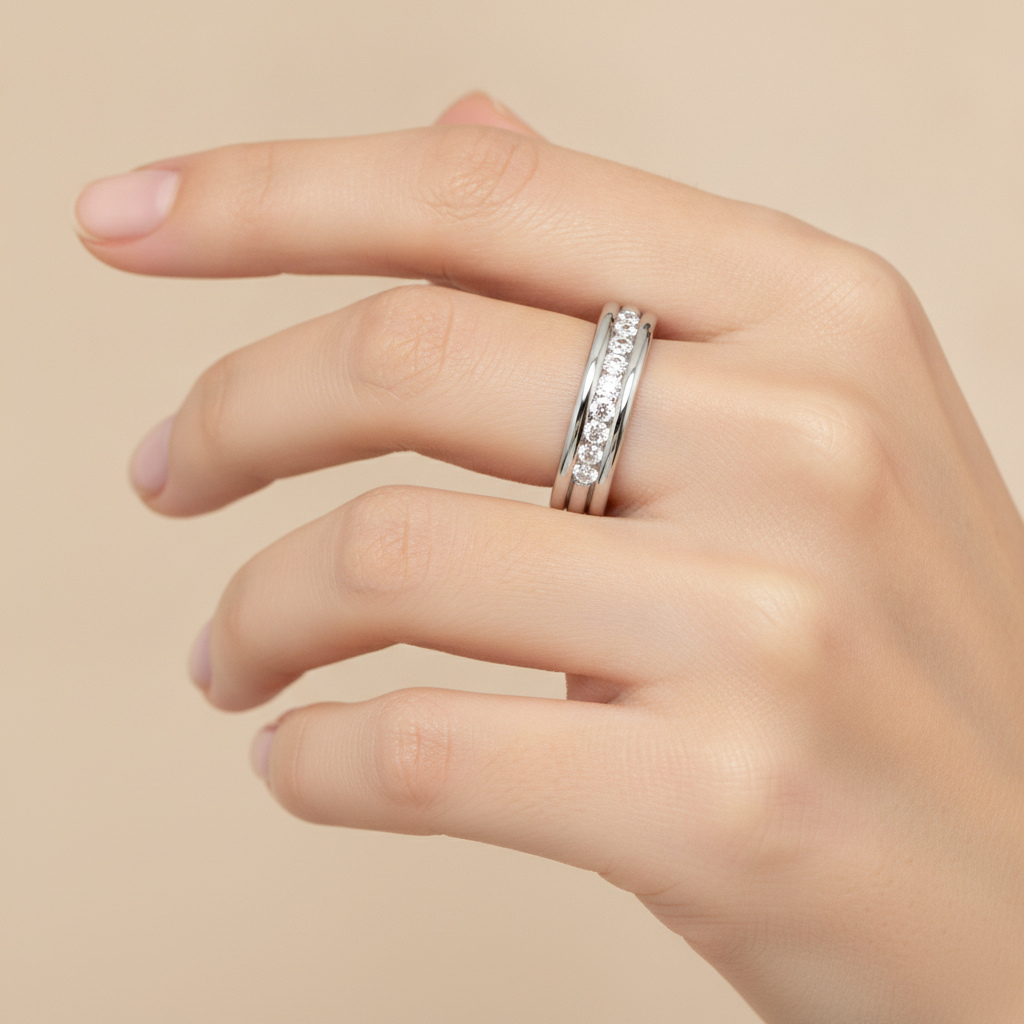 Shase Half Eternity Band In 925 Sterling Silver - Thirteen