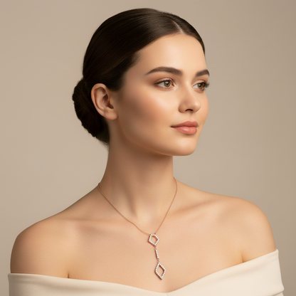 Diamond Geometric Drop Pendant Necklace With Cable Chain & Lobster Clasp In Rose Gold | Adjustable Length | Jebij - Eleven