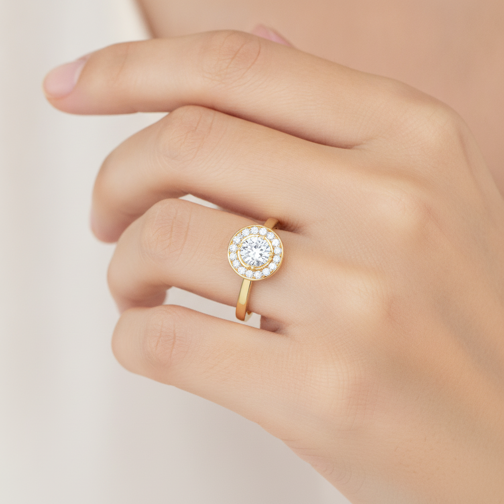 Bout Classic Halo Diamond Engagement Ring In 925 Sterling Silver - Thirteen