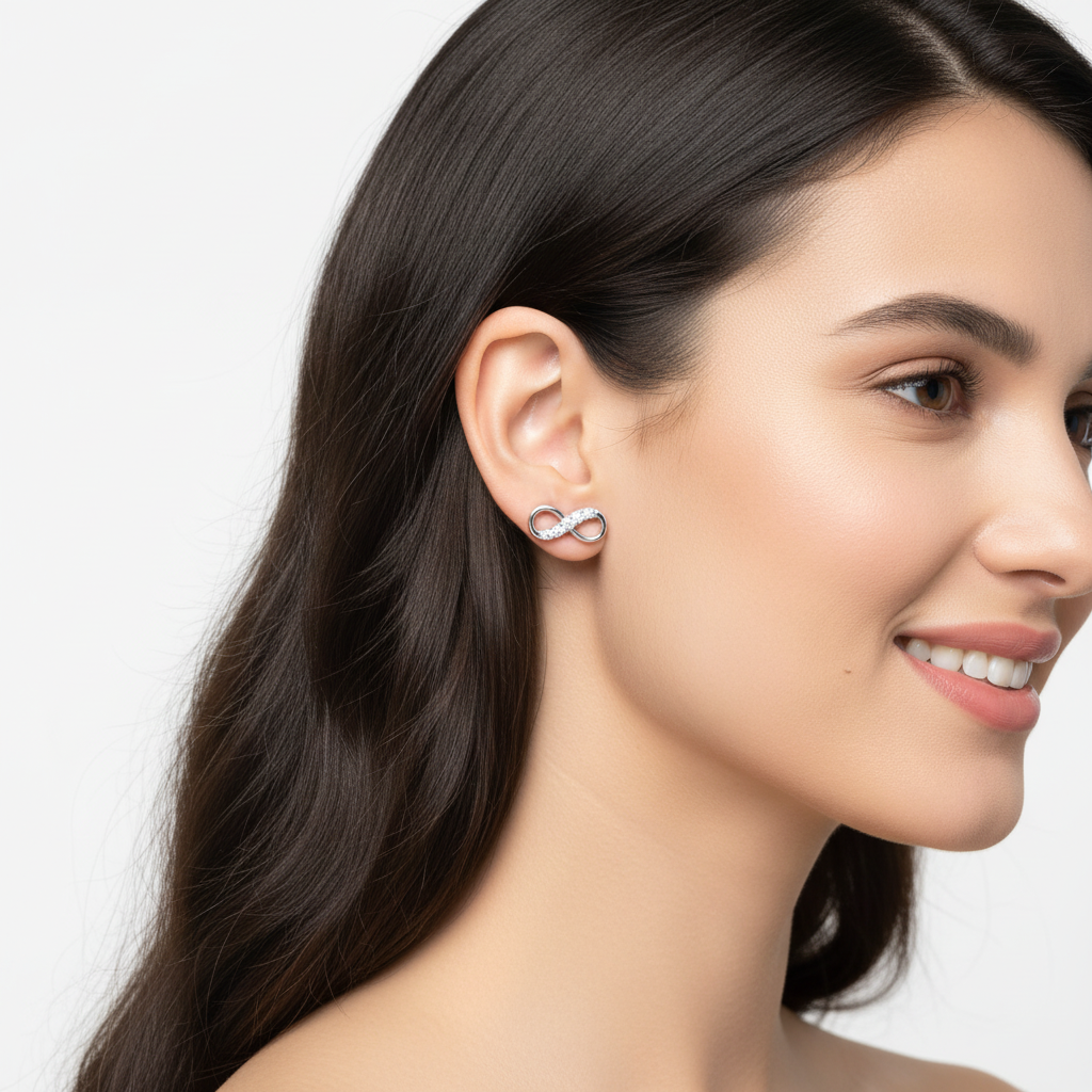 Diamond Infinity Stud Earrings With Screw Back - Five
