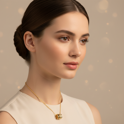 Minimal Black Gemstone Barrel Pendant | Diamond Necklace In White Gold | Jebij - Five
