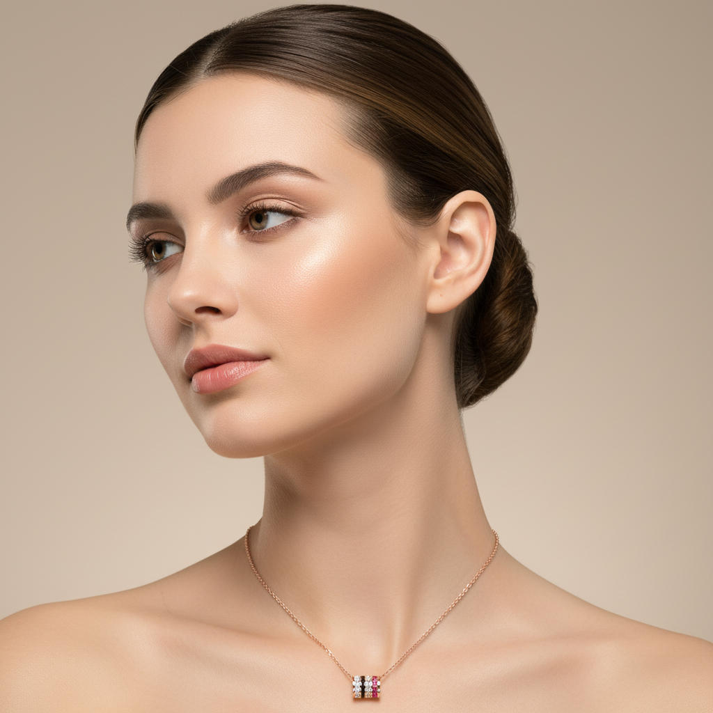 Multirow Diamond And Gemstone Bar Pendant Necklace - Five