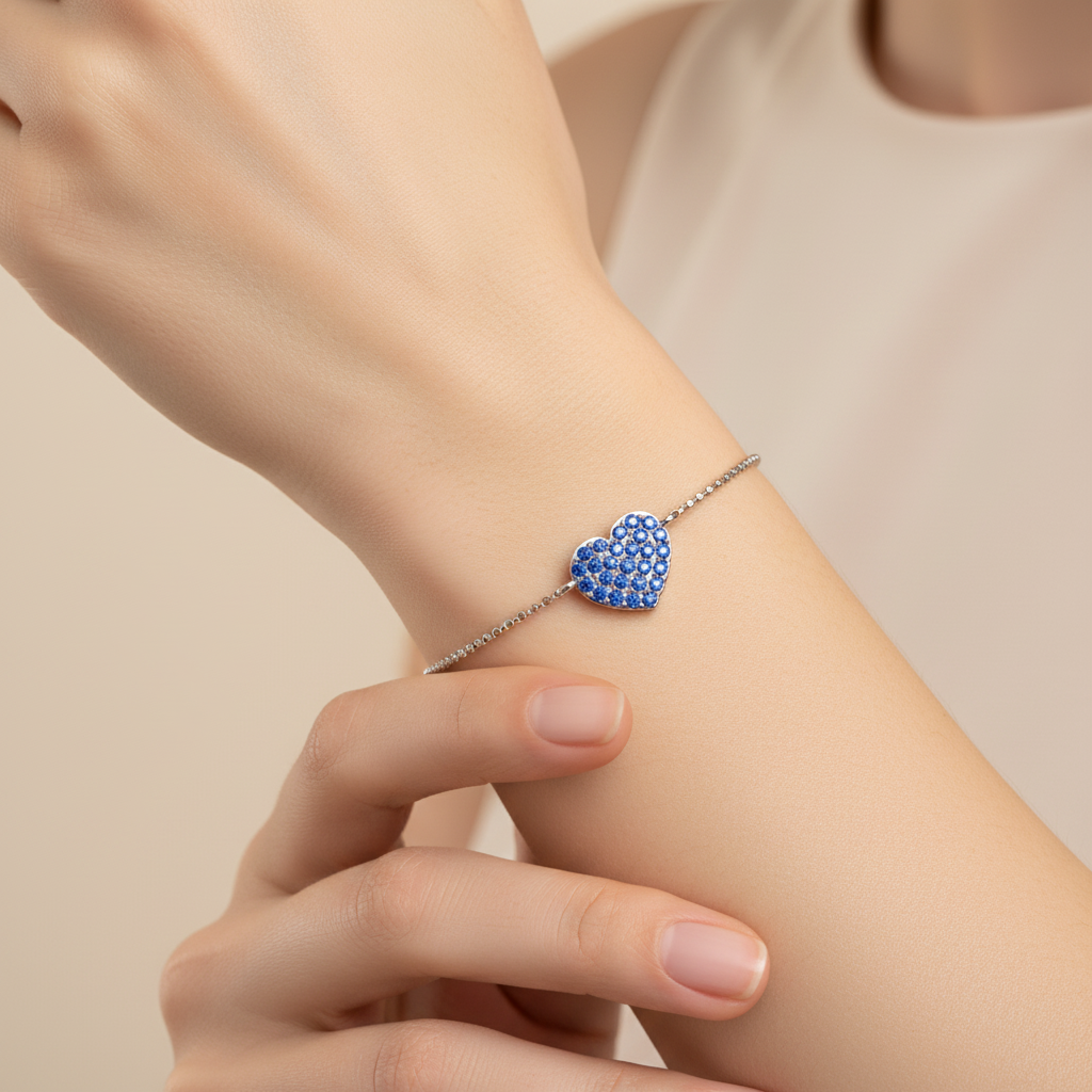 Blue Sapphire Pav Heart Bracelet - Eight