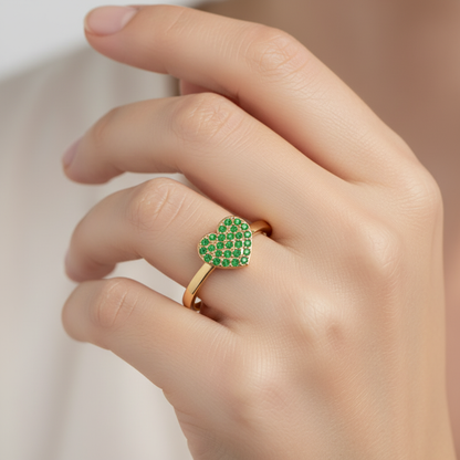 Emerald Pav Heart Ring Dainty Stackable Band - Eight