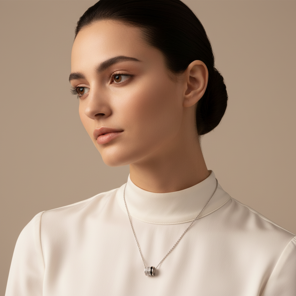 Baguette And Round Diamond Barrel Pendant Necklace - Five