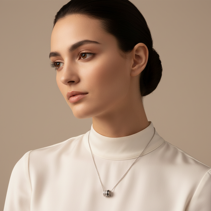 Baguette And Round Diamond Barrel Pendant Necklace - Five