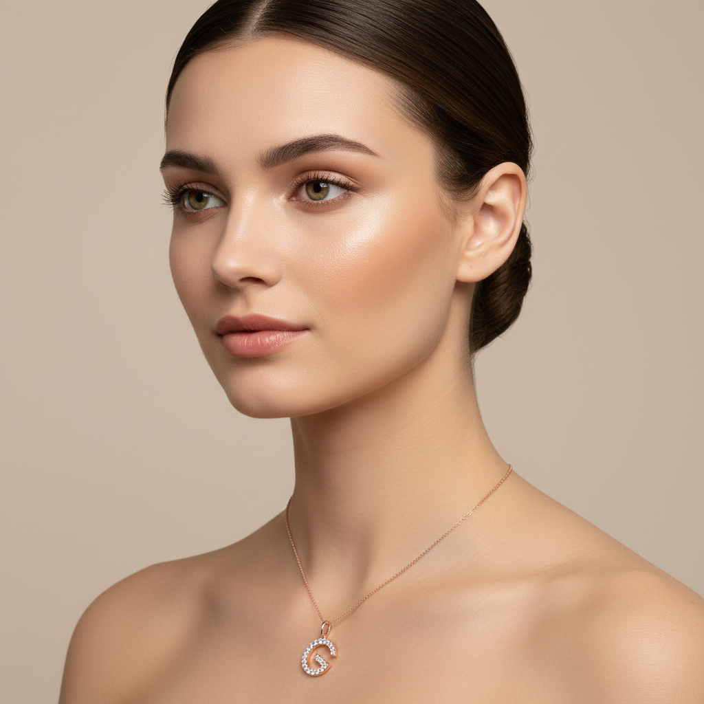 Rose Gold Diamond Initial G Letter Pendant Charm