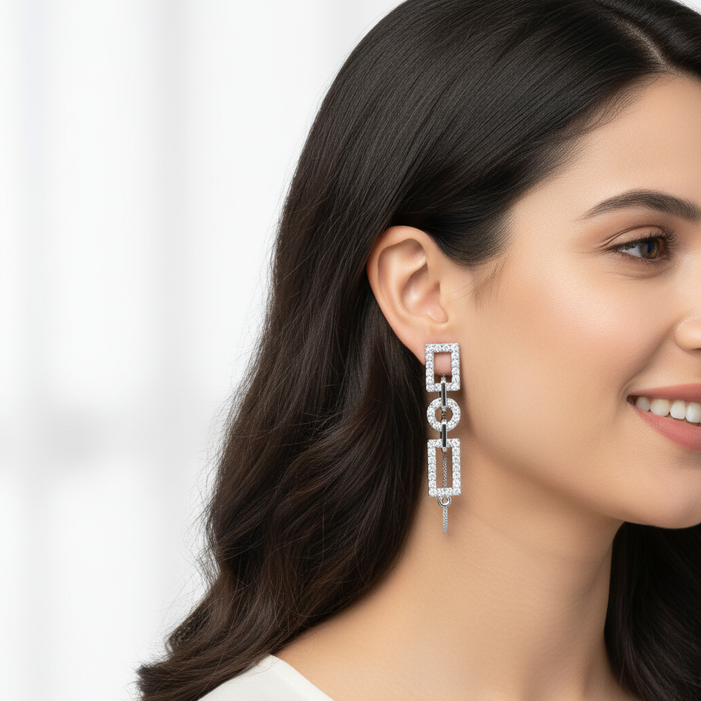 Geometric Chain Link Pav Drop Earrings - Five