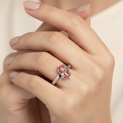 Ruby Dollar Sign Statement Ring Rose Tone Finish