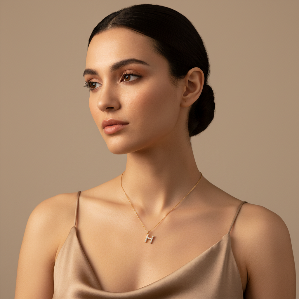 Diamond Letter H Initial Charm Pendant in White Gold