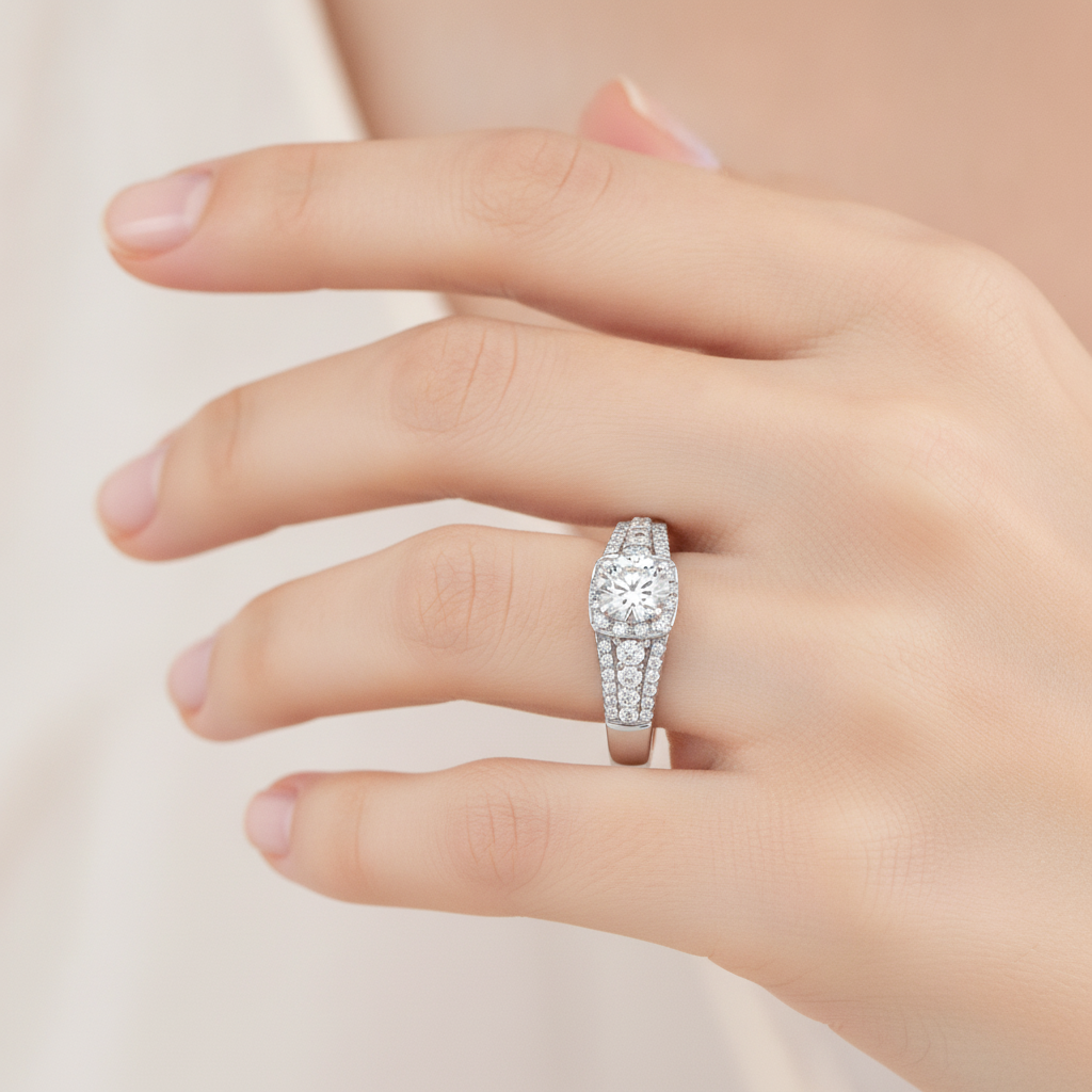Nurturing Halo Ring In 925 Sterling Silver - Thirteen