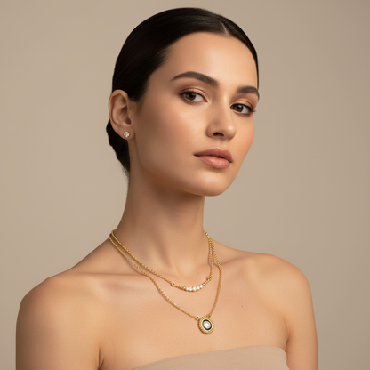 Layered Diamond Pendant Necklace With Beaded Chain Detail - Five