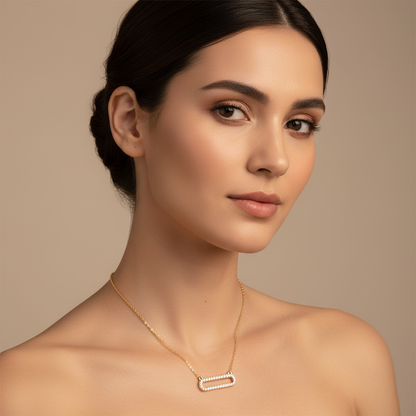 Diamond Horizontal Link Pendant Necklace In White Gold | Minimal Modern Pave Design (16–17 Inch Adjustable) | Jebij - Five