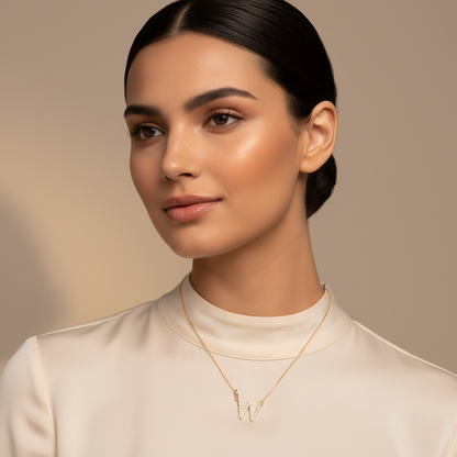Diamond Initial Letter W Pendant in White Gold